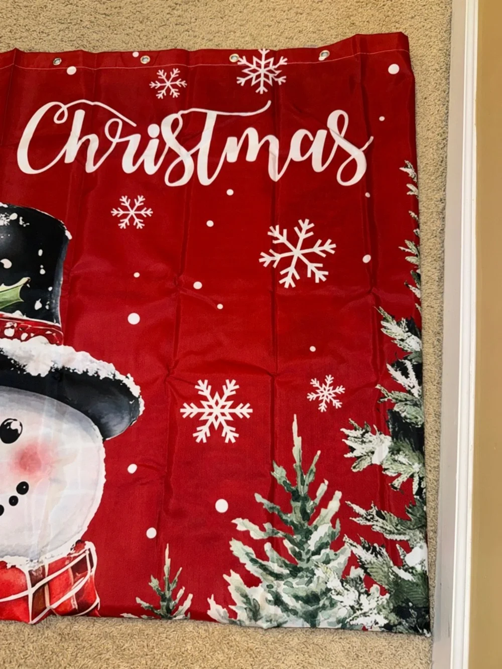 Festive Christmas Shower Curtain and Hooks